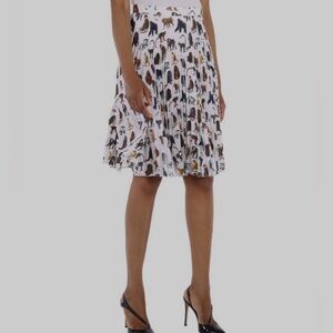 Burberry Monkey Print Pleated Silk Skirt - White